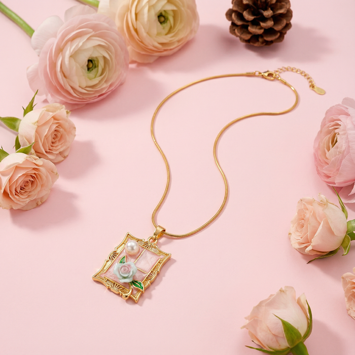Blush Rose Window Locket Necklace