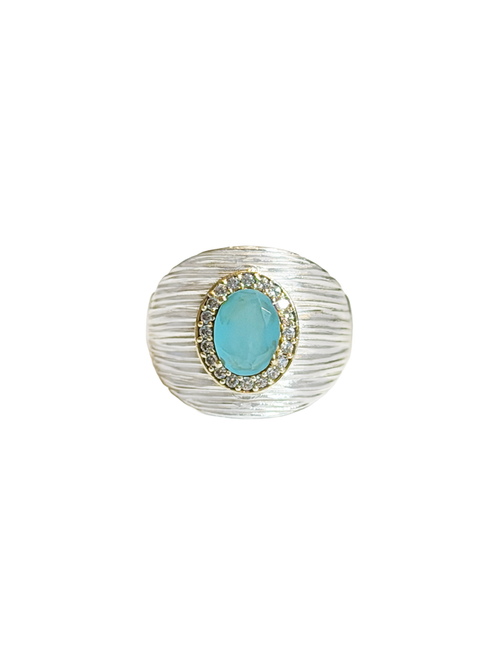 Diaperis Lola Calcedonie Blue Chalcedony Sculptural Silver Filled Cubic Zirconia Ring | LE FIGUE NEW YORK